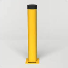Three-step infographic showing a removable bollard workflow: closed position with post installed and locked in the ground sleeve, removed position with a worker lifting the post out of the sleeve, and safe/covered position with the hinged cover flipped down flat over the sleeve opening.