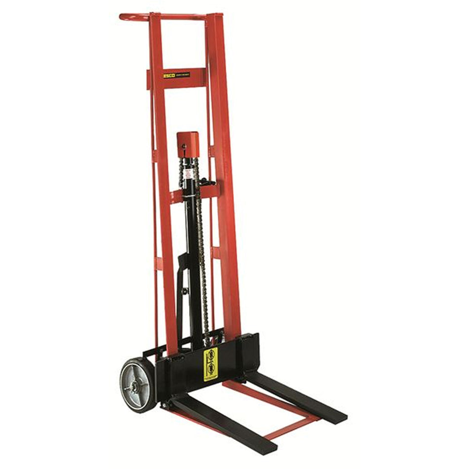 Two-Wheeled Hydraulic Lift with Adjustable Forks, 750 lb Capacity - Wesco