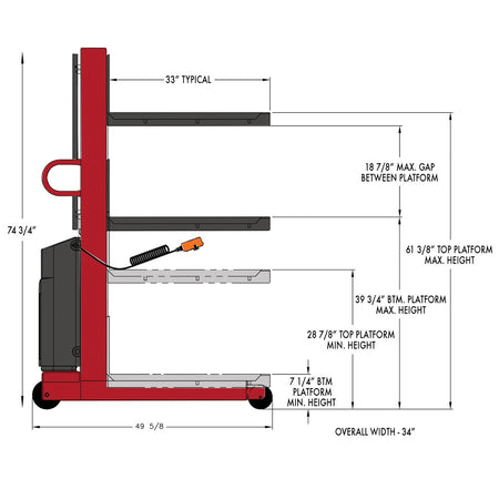 Fixed Base Powered Stacker with 30" x 33" Platform, 2000 lb Capacity - Wesco