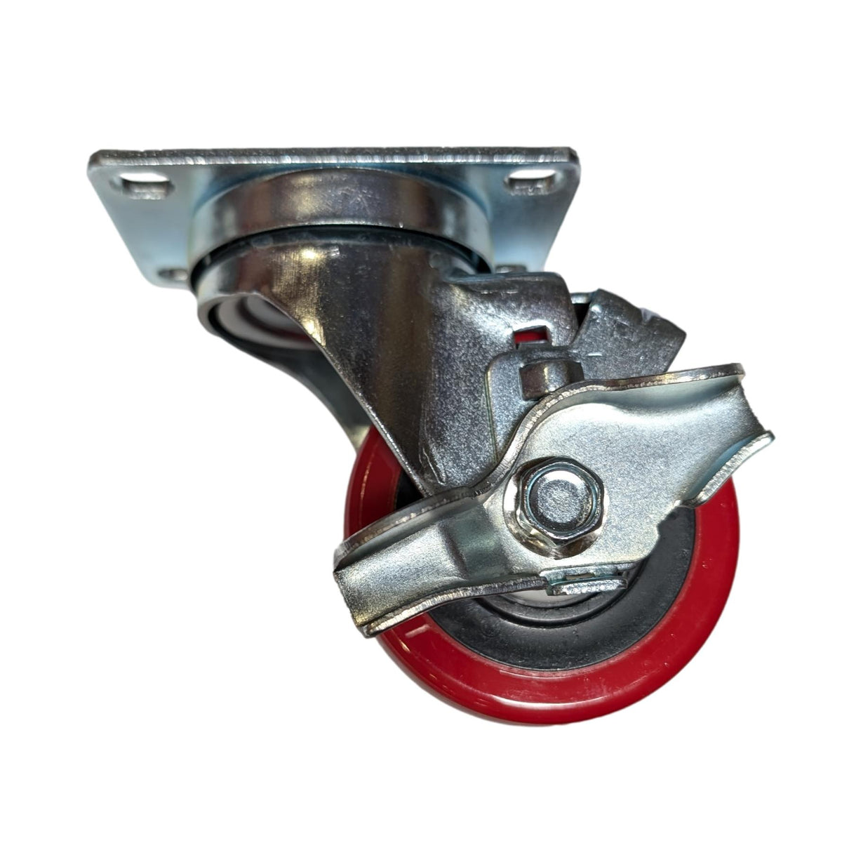 3" x 1-1/4" Poly Pro Wheel (Red) Swivel Caster - Top Lock Break - 300 lbs Cap. - Durable Superior Casters