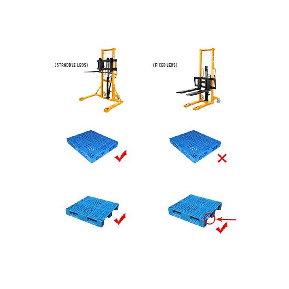 Manual Pallet Stacker Adjustable Forks, 1100-2200 lbs Capacity, 63" Lift Height - Apollo Forklift