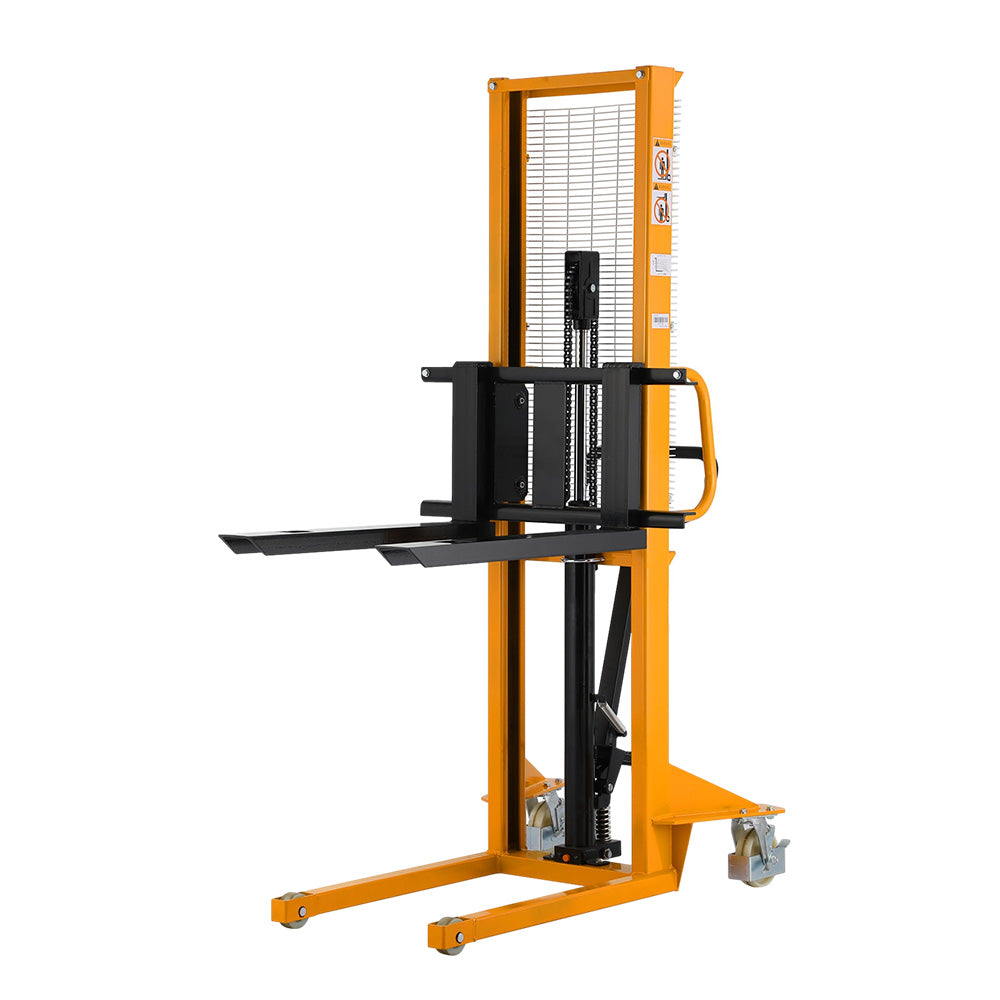 Manual Pallet Stacker Adjustable Forks, 1100-2200 lbs Capacity, 63" Lift Height - Apollo Forklift