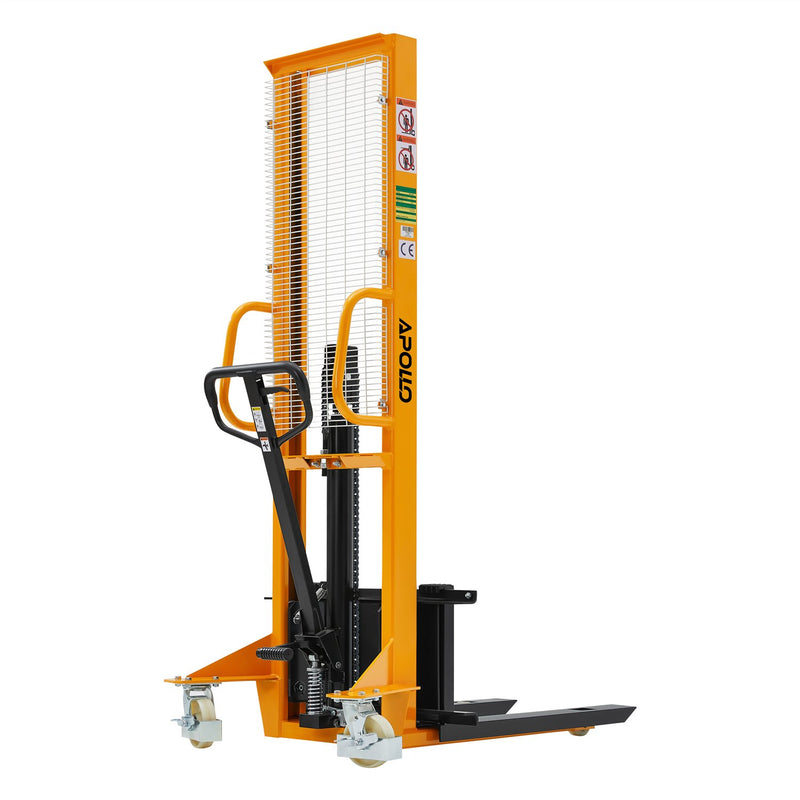 Manual Pallet Stacker Adjustable Forks, 1100-2200 lbs Capacity, 63" Lift Height
