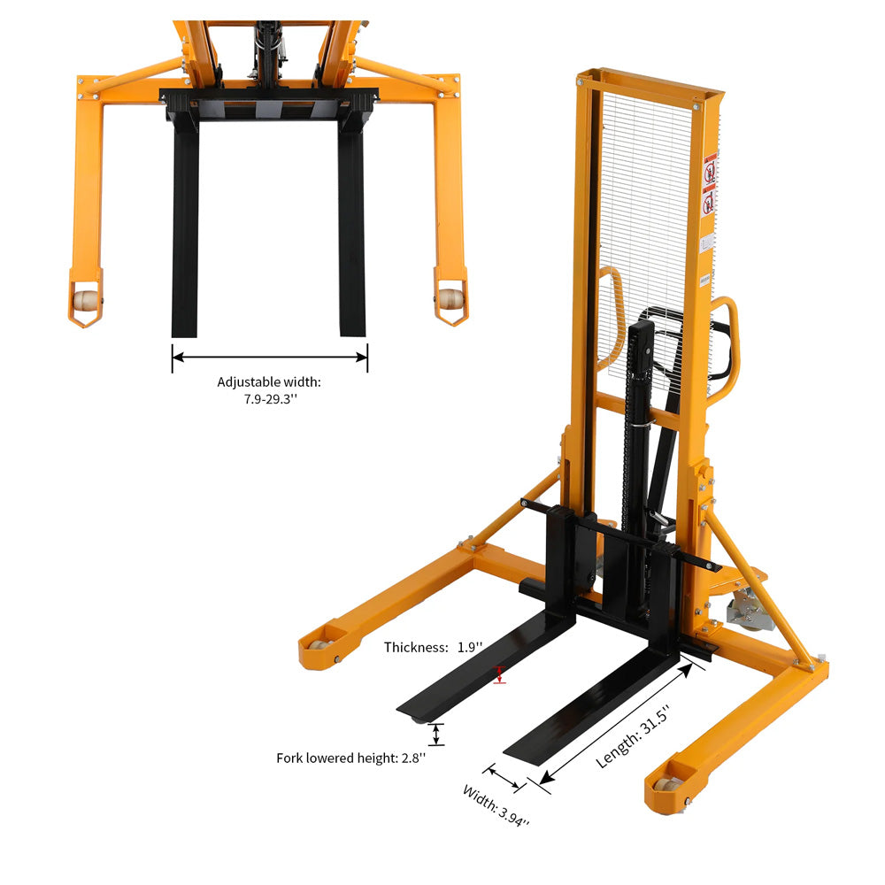 Straddle Legs Pallet Stacker, 1100-2200 lbs Capacity, 63" Lift Height - Apollo Forklift