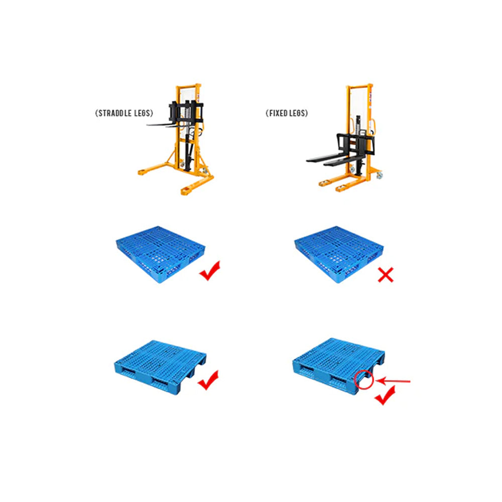 Straddle Legs Pallet Stacker, 1100-2200 lbs Capacity, 63" Lift Height - Apollo Forklift