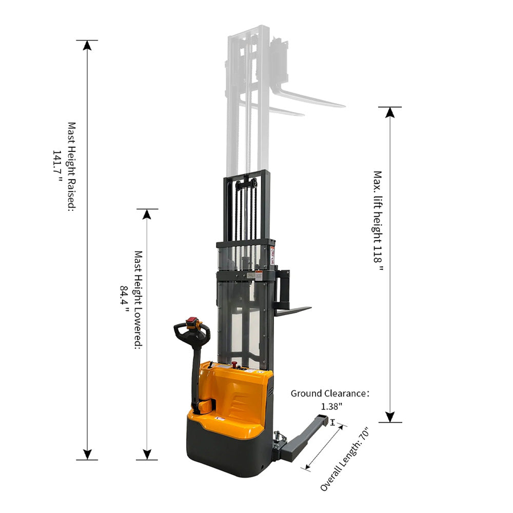 Lithium Battery Full Electric Walkie Stacker, Straddle Legs - Apollo Forklift