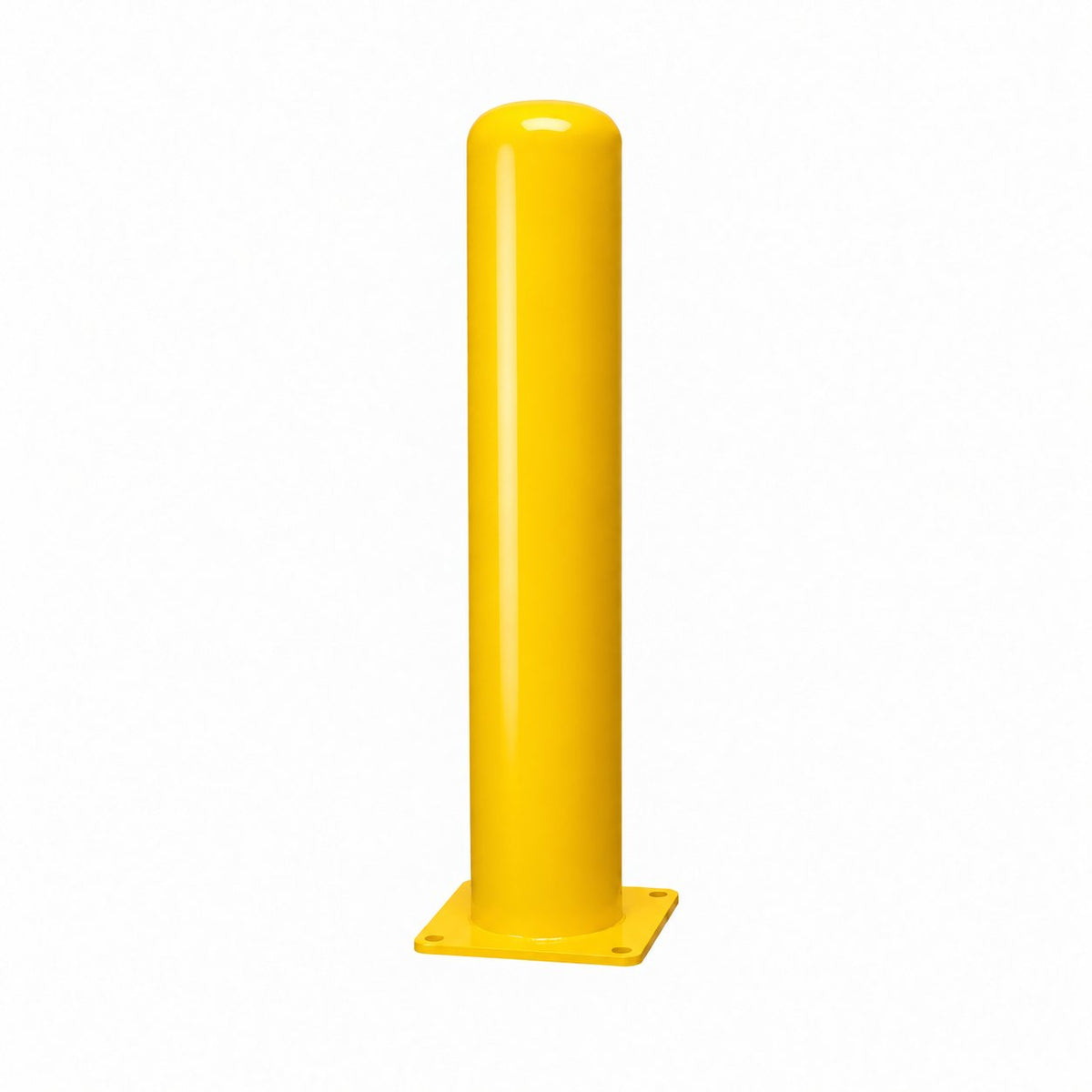 Representative 36-inch model: Full view of the BBPCS636 yellow steel bollard, 6 x 36 inches, with a square mounting baseplate. Used for the BBPCS642 42-inch preorder.