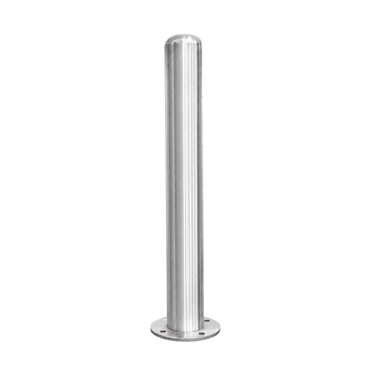 Representative 36-inch model: Full view of the BBPSS436 stainless steel bollard, 4 x 36 inches, with a round mounting baseplate. Used for the BBPSS442 42-inch preorder.