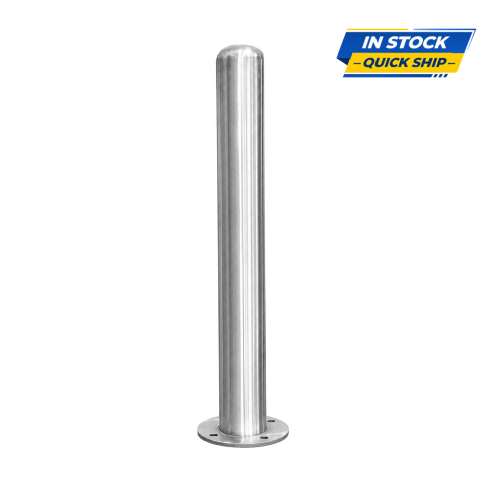 Representative matching 36-inch model for BBPSS442 (42-inch stainless steel baseplate bollard), with In Stock / Quick Ship badge.