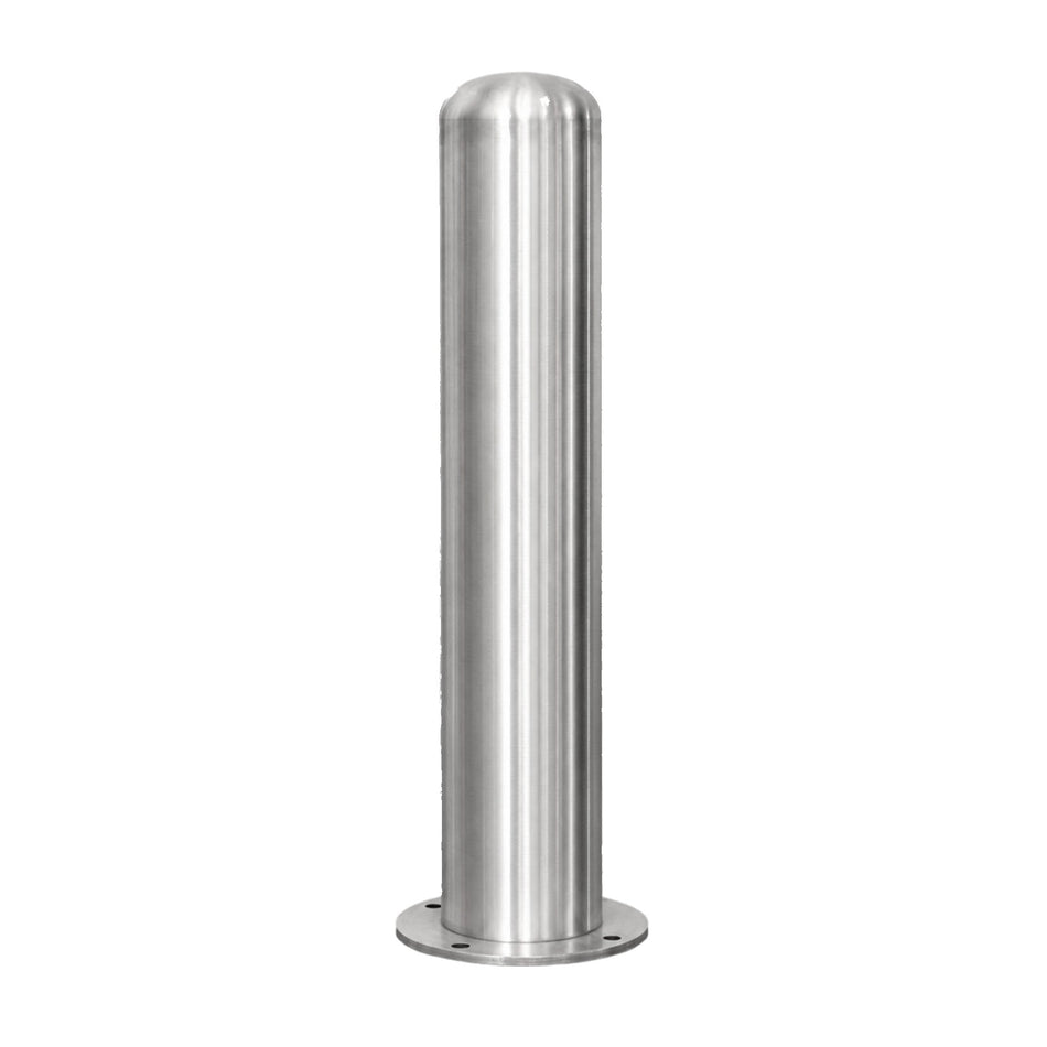 Representative 36-inch model: Full view of the BBPSS636 stainless steel bollard, 6 x 36 inches, with a round mounting baseplate. Used for the BBPSS642 42-inch preorder.