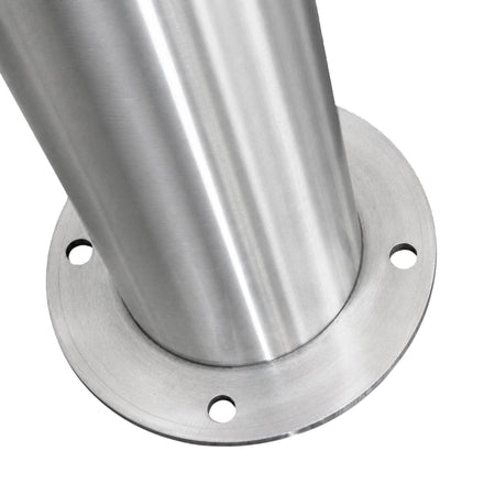 Representative 36-inch model: Round stainless steel baseplate and anchor holes on the BBPSS636 surface-mount bollard. Used for the BBPSS642 42-inch preorder.