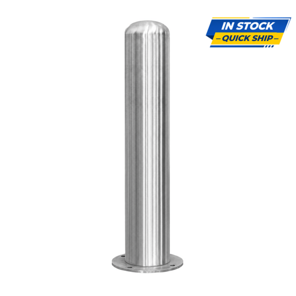 Representative matching 36-inch model for BBPSS642 (42-inch stainless steel baseplate bollard), with In Stock / Quick Ship badge.