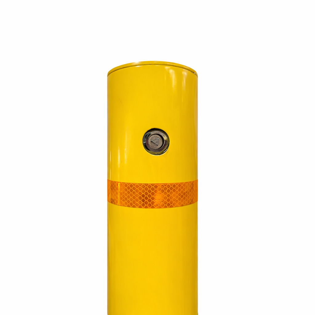 Retractable Yellow Steel Bollard - 4" x 36" Drop-Down Security Post - S4 Bollards