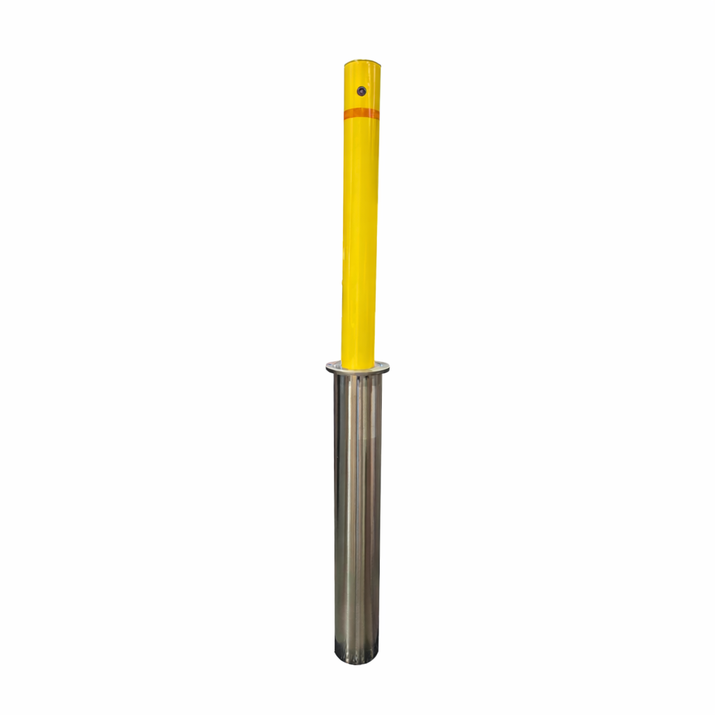 Retractable Yellow Steel Bollard - 4" x 36" Drop-Down Security Post - S4 Bollards