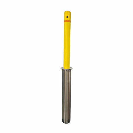 Retractable Yellow Steel Bollard - 4" x 36" Drop-Down Security Post - S4 Bollards