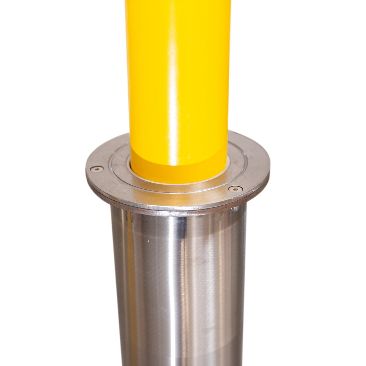 Retractable Yellow Steel Bollard - 4" x 36" Drop-Down Security Post Extended
