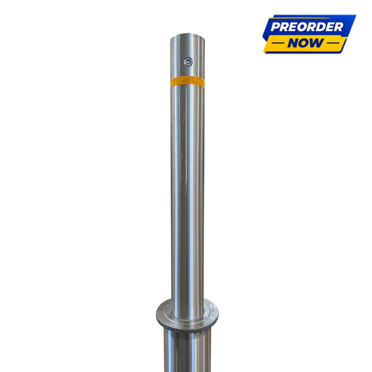 4" x 36" Retractable Metal bollard with a yellow reflective band