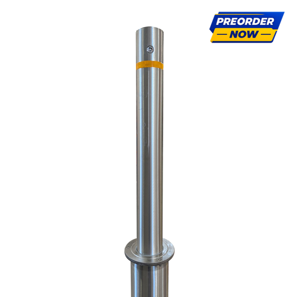 4" x 36" Retractable Metal bollard with a yellow reflective band