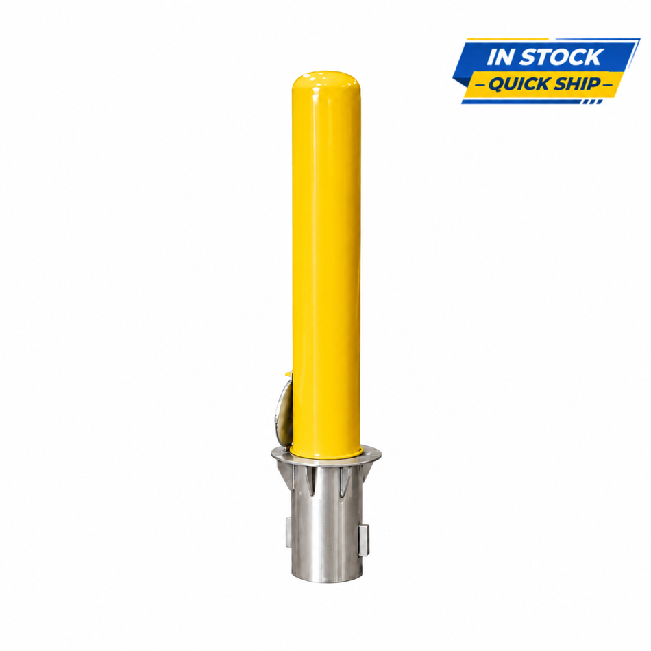 Representative matching 36-inch model for BRCS642+SLV60 (42-inch yellow steel removable bollard), with In Stock / Quick Ship badge.