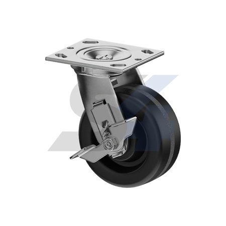 5 x 2" Zinc, Swivel Caster with Side Tread Lock Brake - C007.019 - Caster Depot