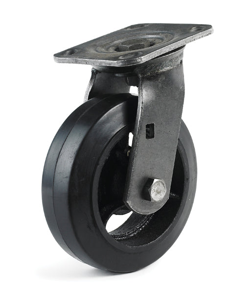 6" x 2" Unplated Moldon Rubber on Cast Iron Swivel Caster for Waste Bins - DH International