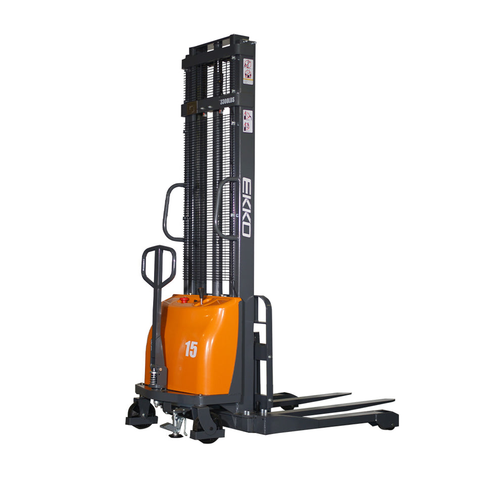 Semi-Electric Straddle Stacker - 3300 lbs Capacity, 118in/138in Lift - EA15A