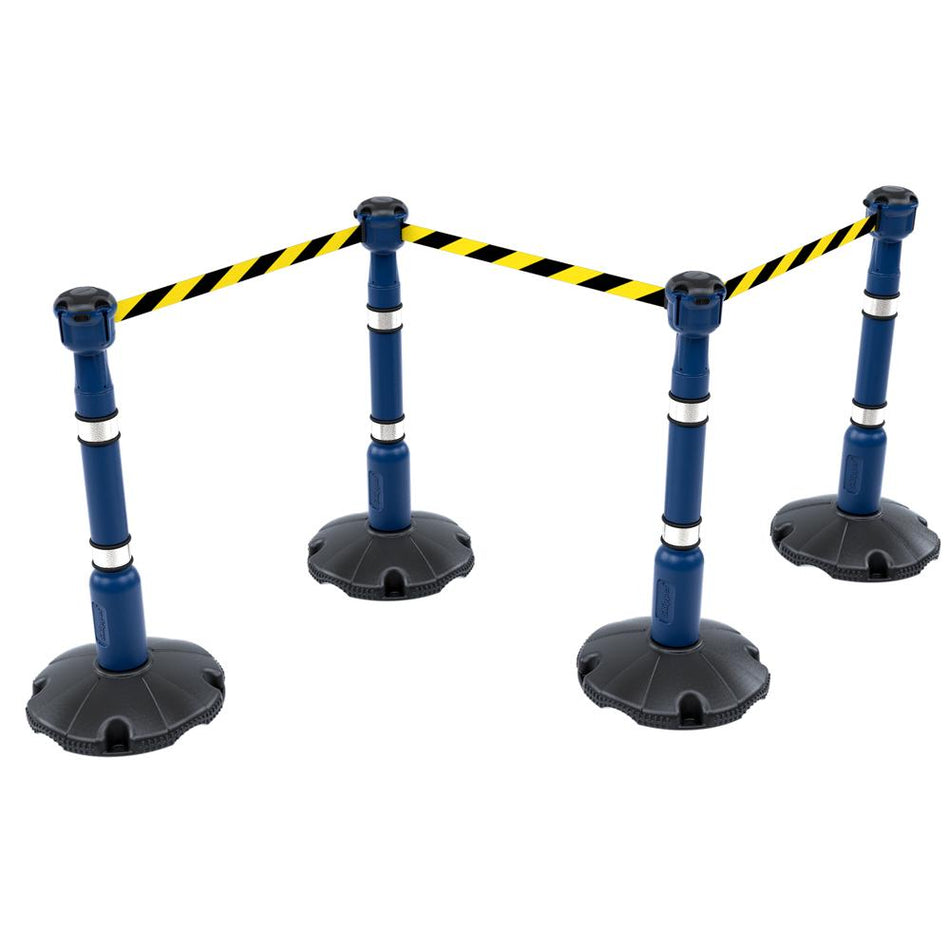 Skipper 27M Retractable Post & Base Barrier Kit - Blue, Black/Yellow
