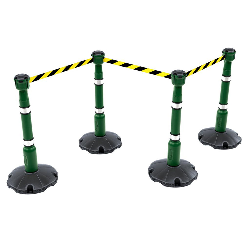 Skipper 27M Retractable Post & Base Barrier Kit - Green, Black/Yellow