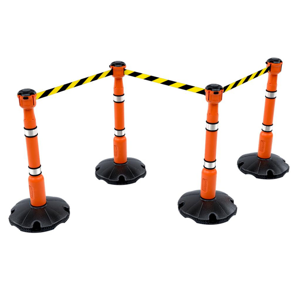 Skipper 27M Retractable Post & Base Barrier Kit - Orange, Black/Yellow