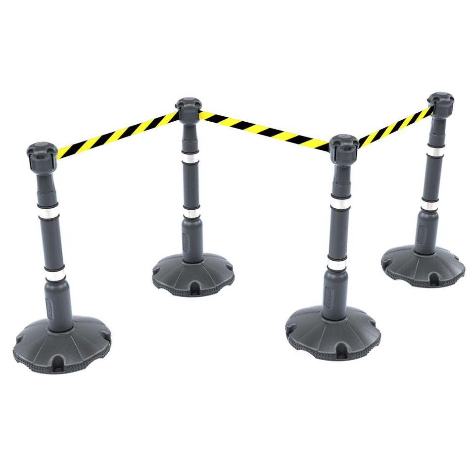 Skipper 27M Retractable Post & Base Barrier Kit - Silver, Black/Yellow