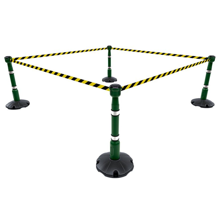 Skipper 36M Retractable Post & Base Barrier Kit - Green, Black/Yellow