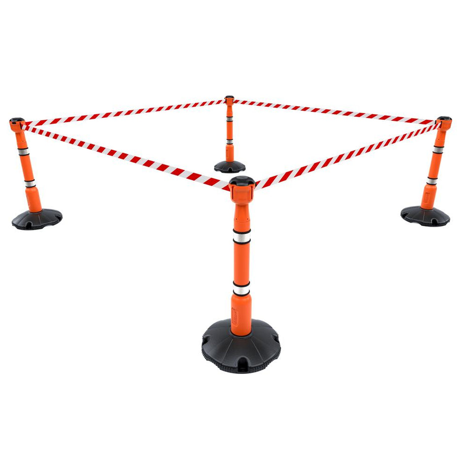 Skipper 36M Retractable Post & Base Barrier Kit - Orange, Red/White