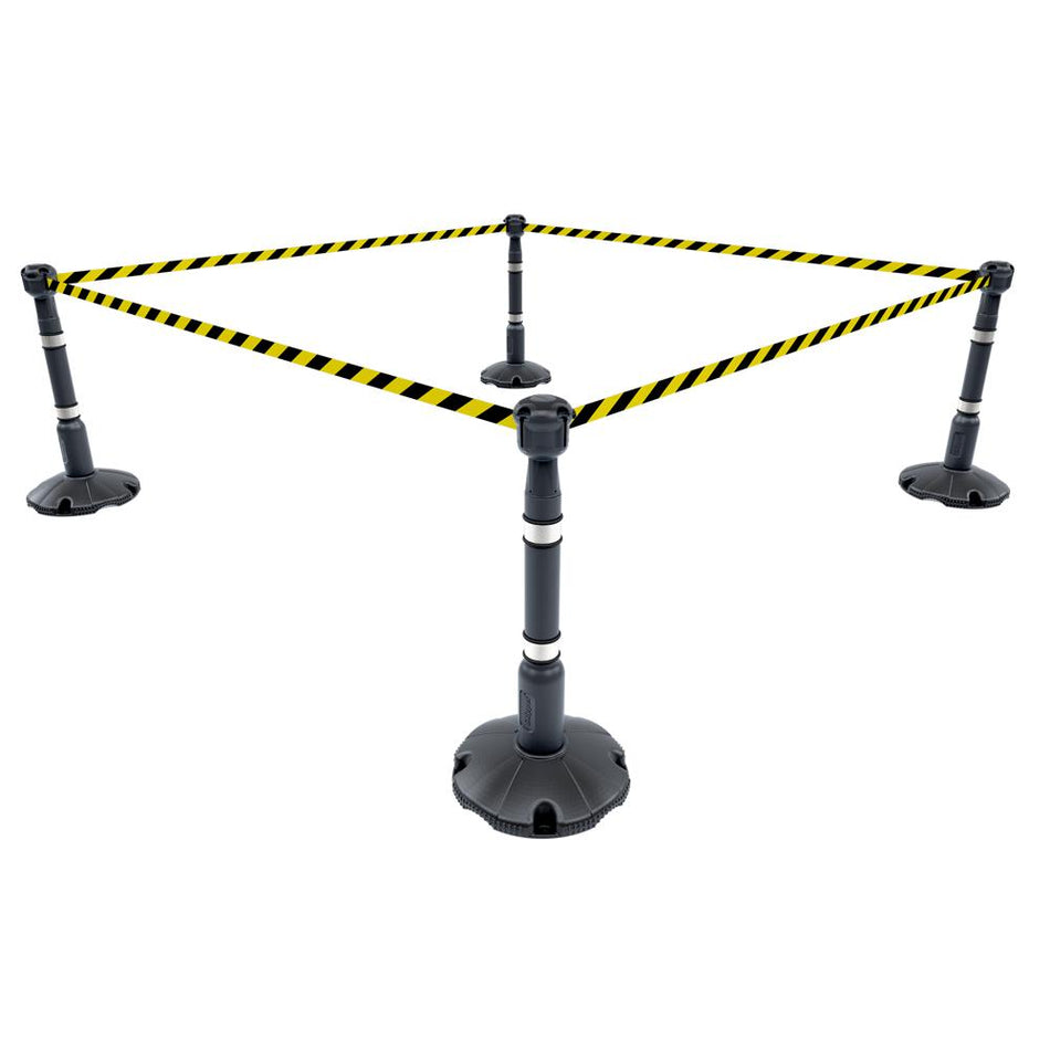 Skipper 36M Retractable Post & Base Barrier Kit - Silver, Black/Yellow