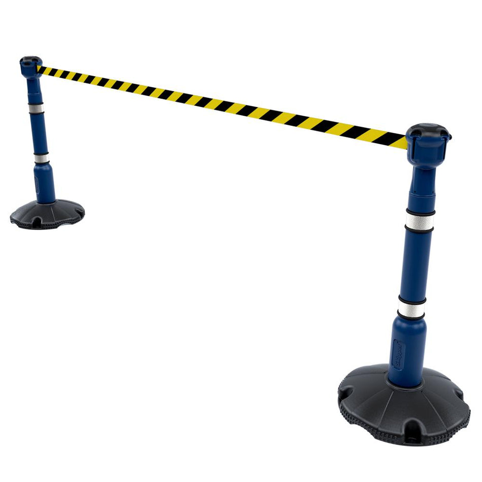 Skipper 9M Retractable Post & Base Barrier Kit - Blue, Black/Yellow