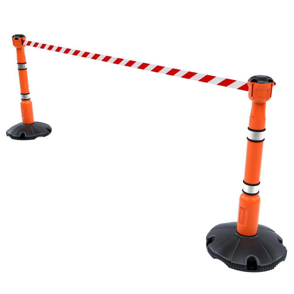 Skipper 9M Retractable Post & Base Barrier Kit - Orange, Red/White