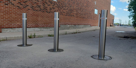 Stainless Steel Retractable Bollard - 35.5" Above Ground Height, Locking Mechanism - ANNT Bollards