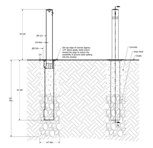 Stainless Steel Retractable Bollard - 316 Grade Steel, 35.5" Above Ground Height - ANNT Bollards