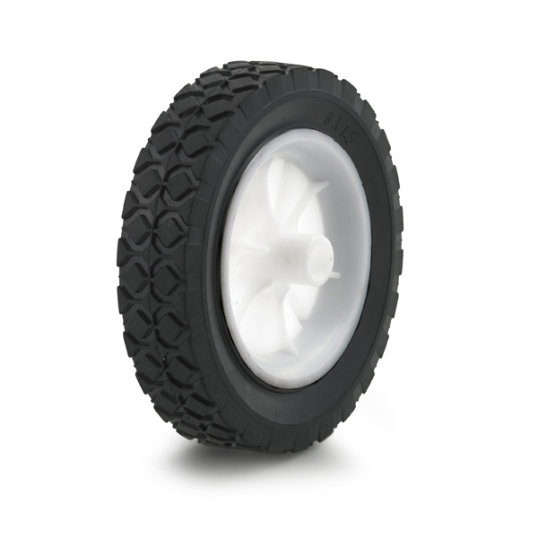 6" x 1-1/2" Black Rubber Tread with White Plastic Hub Wheel, 50 lbs. Load Capacity - DH International