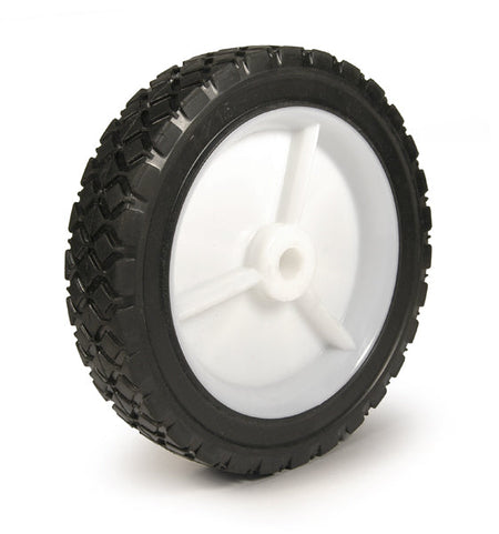 7" x 1-1/2" Black Rubber Tread with White Plastic Hub Wheel, 55 lbs. Load Capacity - DH International