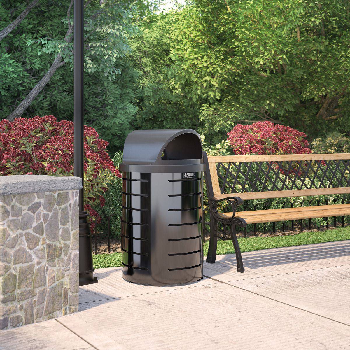 35 Gallon Outdoor Decorative Metal Trash Can With Roto-Molded Lid - Suncast Commercial