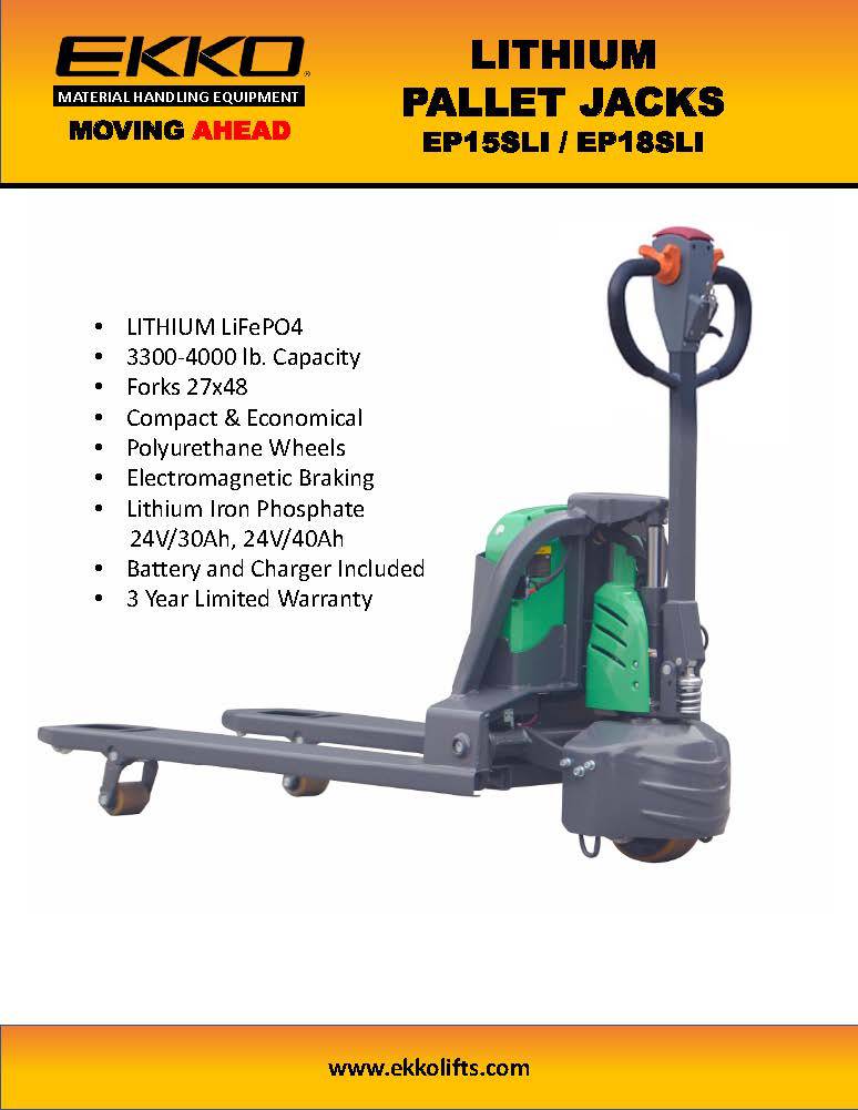 Lithium-Ion Pallet Jack 3300 lbs Capacity - Ekko Lifts