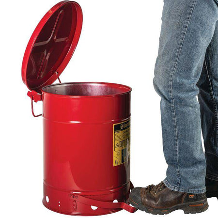 Oily Waste Can, 10 gallon (34L), Foot-Operated Self-Closing cover - Justrite