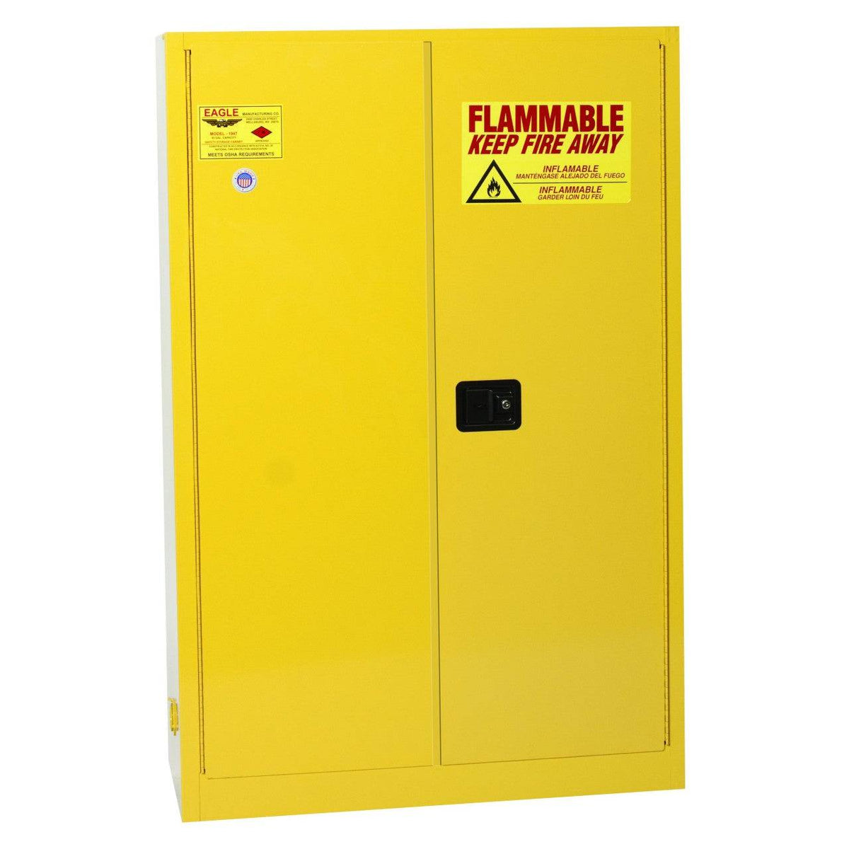 Flammable Liquid Safety Storage Cab., 45 Gal. Ylw, 2-Dr, Manual Close - Eagle Manufacturing