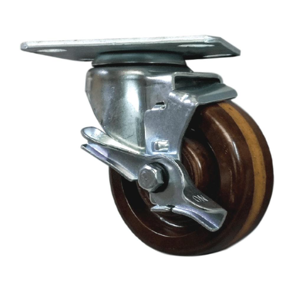 4" x 2" High Temp. Phenolic Swivel Caster, Top Lock Brake (Zinc Plated) - 600 lbs. Cap. - Durable Superior Casters