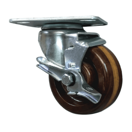 4" x 2" High Temp. Phenolic Swivel Caster, Top Lock Brake (Zinc Plated) - 600 lbs. Cap. - Durable Superior Casters
