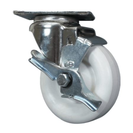 4" x 1-1/4" Polyolefin Wheel Swivel Caster S.S., Top Lock Brake, 350 lbs Capacity - Durable Superior Casters