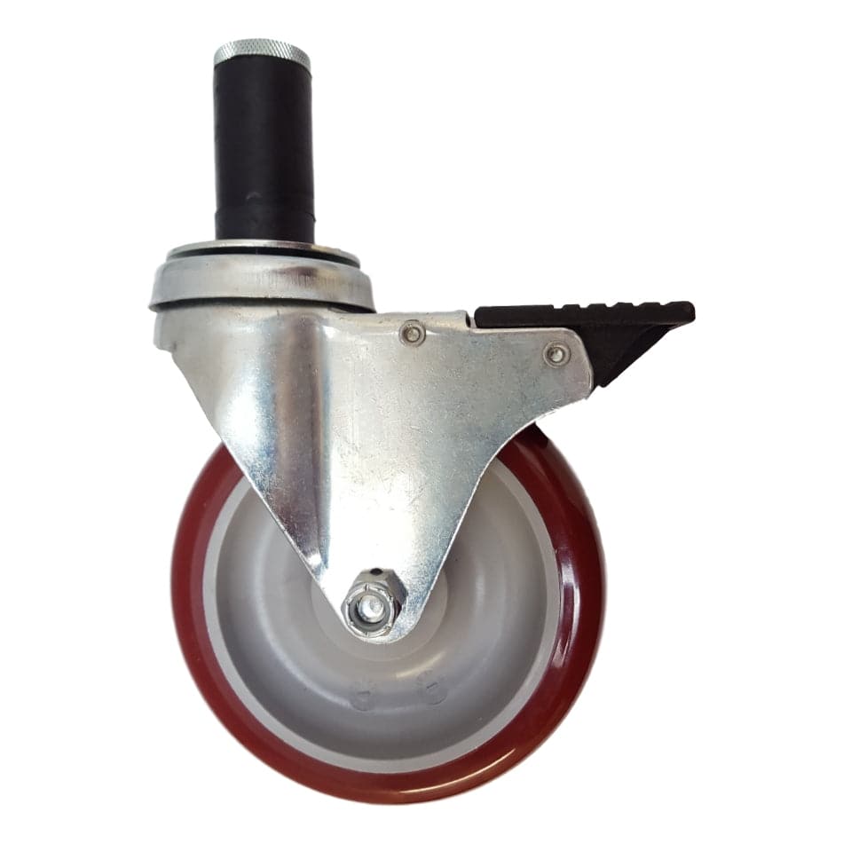 5" x 1-1/4" Polymadic Thread Stem Caster, Exp Adapter,Total Lock Brake,350# Cap - Durable Superior Casters
