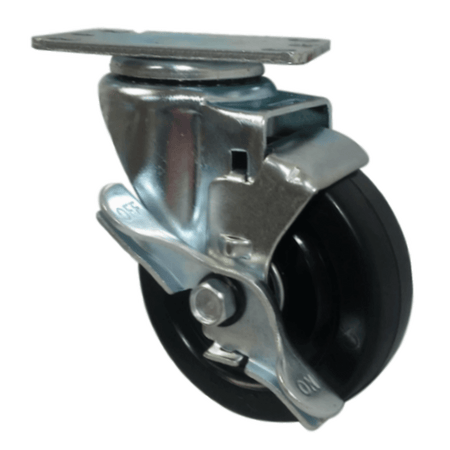4" x 1-1/4" Hard Rubber Wheel Swivel Caster, Top Lock Brake, 350 lb Cap - Durable Superior Casters