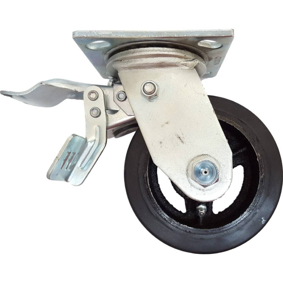 5" x 2" Mold-On Rubber Cast Swivel Caster w/ Total Lock Brake - Durable Superior Casters