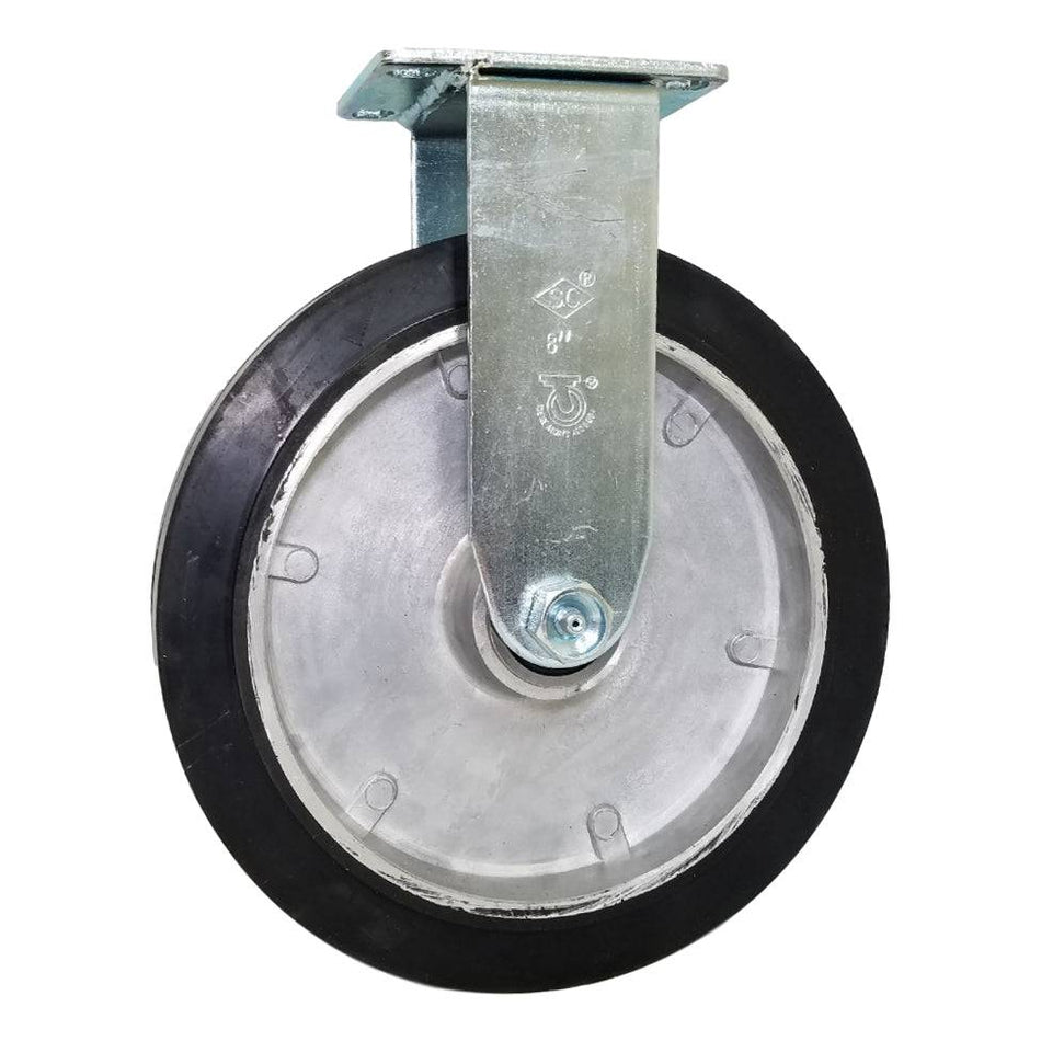 8" x 1-5/8" Mold-On Rubber Aluminum Wheel Rigid Caster - Durable Superior Casters